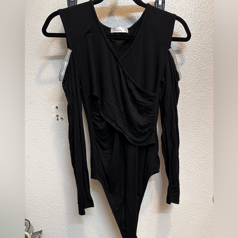 89th & Madison Rhinestone Cold-Shoulder Bodysuit